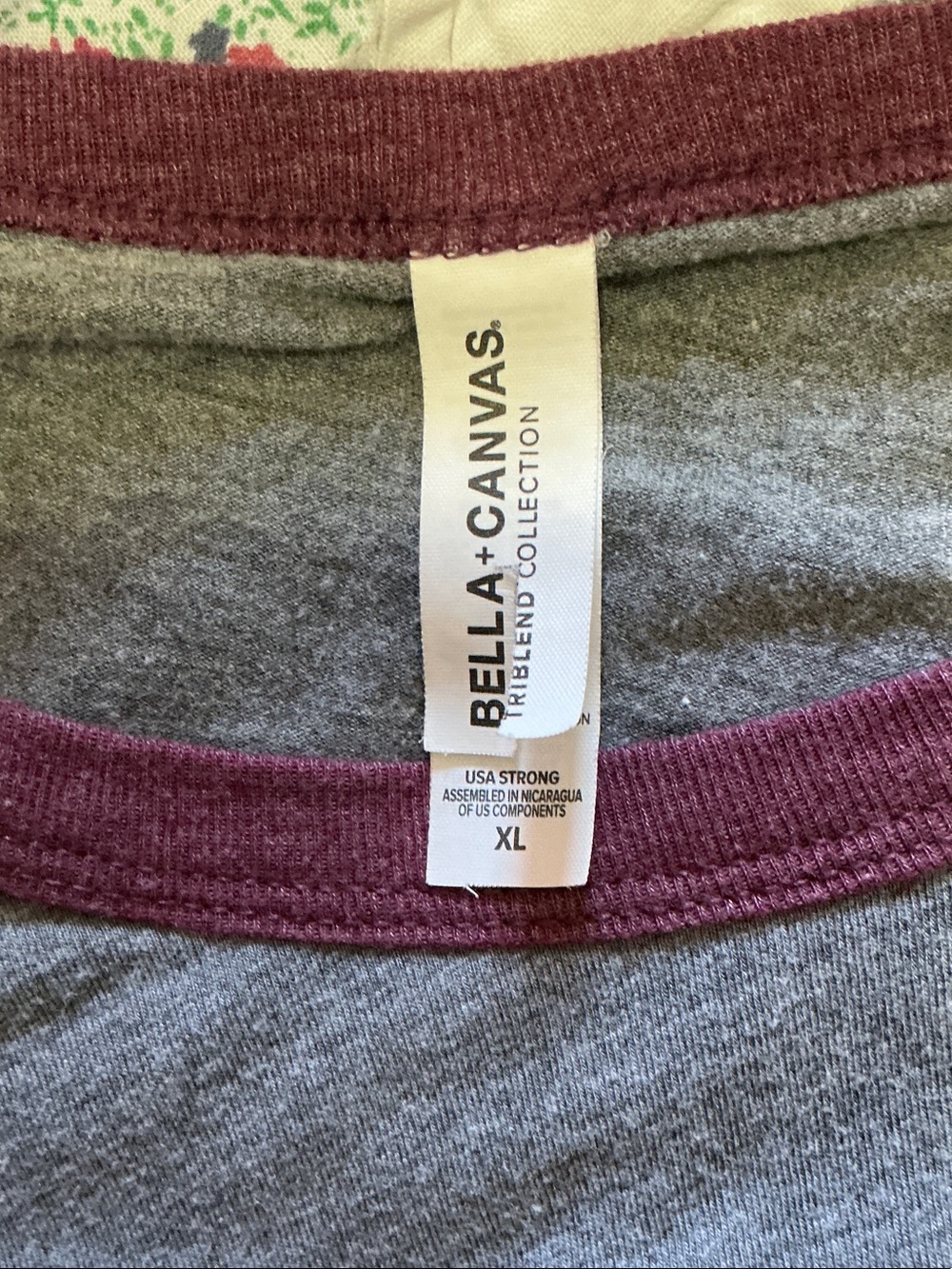 Bella+Canvas Gray Tee with Maroon Trim Collar